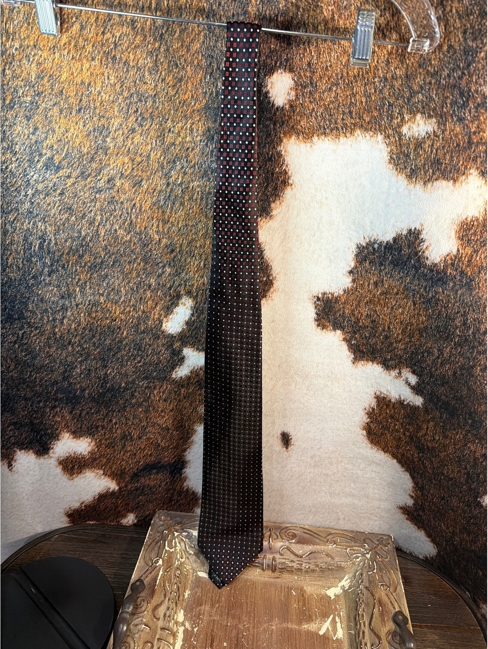 Valerio Garati Handmade Men's Black and Burgundy Patterned Silk Tie
